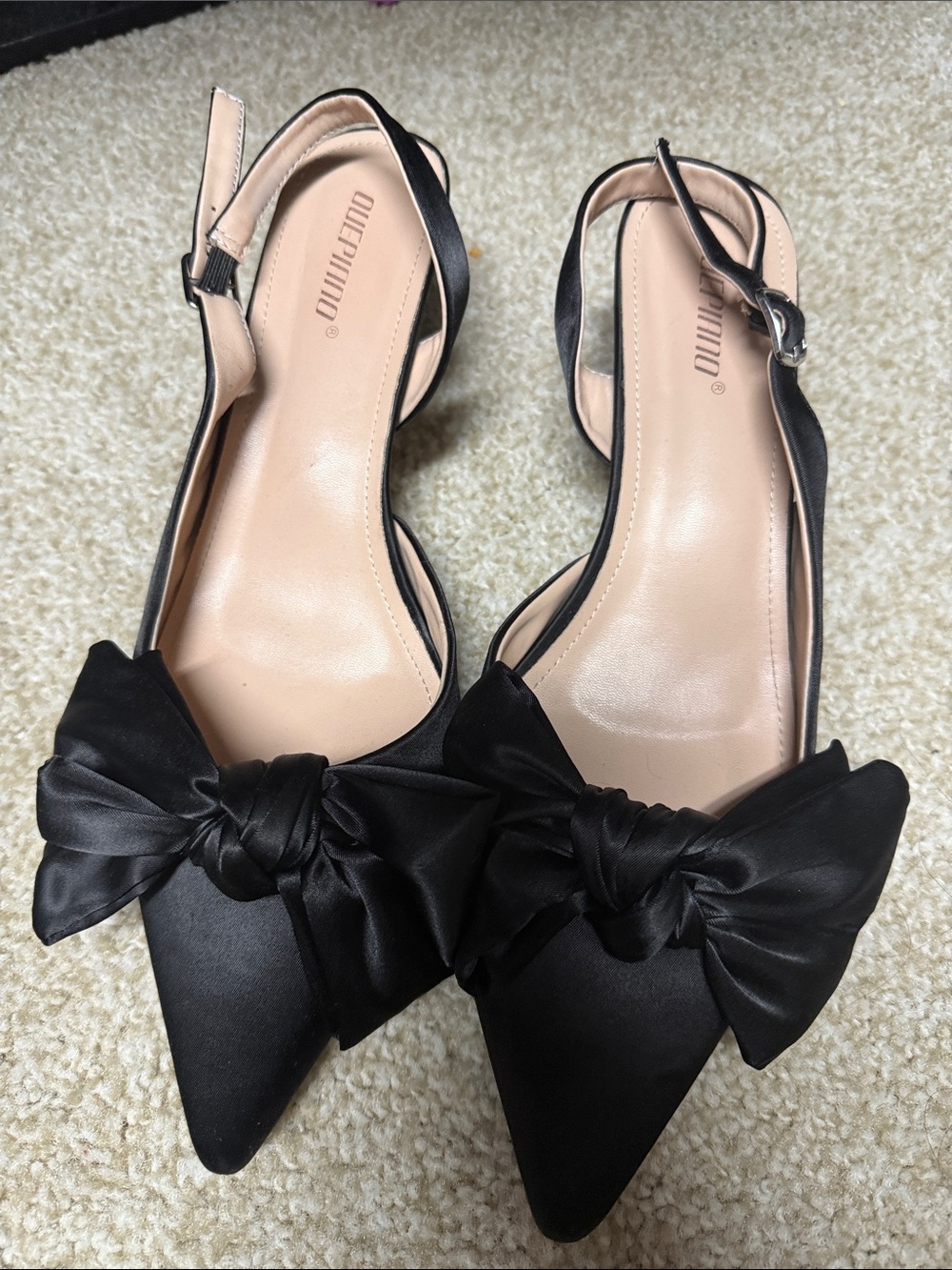 Amazon Black Satin Bow Pointed Slingback Heels